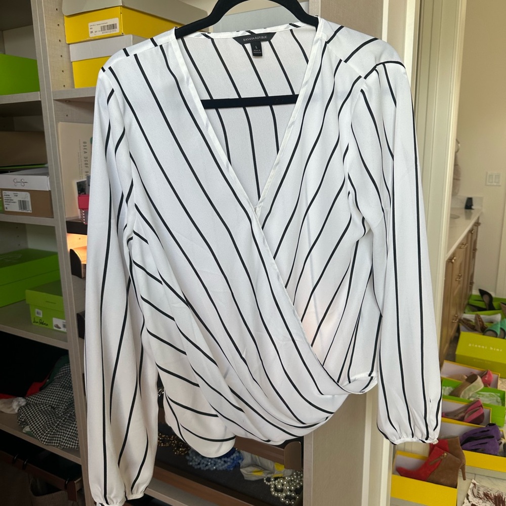 Banana Republic Striped Faux Wrap Top
